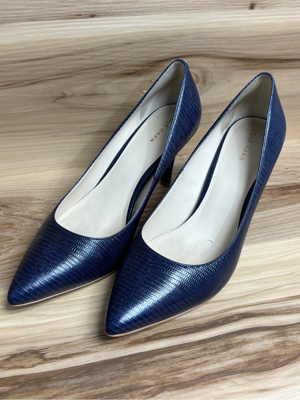 Cole Haan Gemma Pump in Marine Blue Lizard Embossed Leather size 10